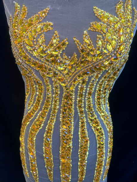 Gold Rhinestone Bodice Applique