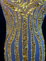 Gold Rhinestone Bodice Applique