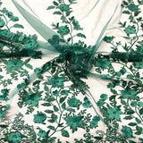 3D Embroidered Satin Floral Pearl Lace Fabric - 100 Percent Polyester Fabric, Floral Pearl Embroidery, 52" Width, 12" Panel (1 Yard)