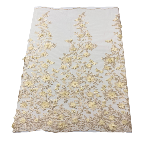 3D Embroidered Satin Floral Pearl Lace Fabric - 100 Percent Polyester Fabric, Floral Pearl Embroidery, 52" Width, 12" Panel (1 Yard)