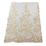 3D Embroidered Satin Floral Pearl Lace Fabric - 100 Percent Polyester Fabric, Floral Pearl Embroidery, 52" Width, 12" Panel (1 Yard)
