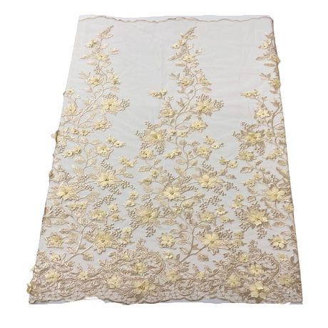 3D Embroidered Satin Floral Pearl Lace Fabric - 100 Percent Polyester Fabric, Floral Pearl Embroidery, 52" Width, 12" Panel (1 Yard)