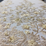 3D Embroidered Satin Floral Pearl Lace Fabric - 100 Percent Polyester Fabric, Floral Pearl Embroidery, 52" Width, 12" Panel (1 Yard)