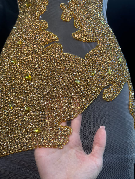 Gold Rhinestone Bodice Applique