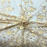 3D Embroidered Satin Floral Pearl Lace Fabric - 100 Percent Polyester Fabric, Floral Pearl Embroidery, 52" Width, 12" Panel (1 Yard)