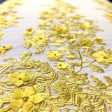 3D Embroidered Satin Floral Pearl Lace Fabric - 100 Percent Polyester Fabric, Floral Pearl Embroidery, 52" Width, 12" Panel (1 Yard)
