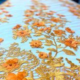 3D Embroidered Satin Floral Pearl Lace Fabric - 100 Percent Polyester Fabric, Floral Pearl Embroidery, 52" Width, 12" Panel (1 Yard)