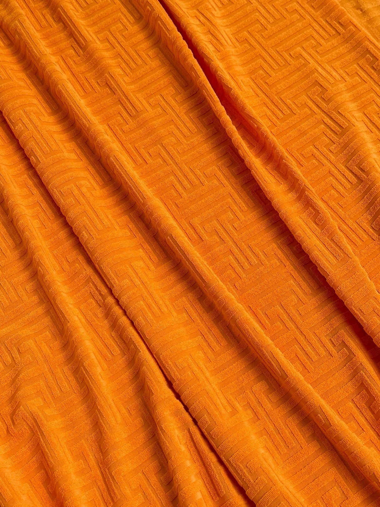 Shiny Jersey Knit Orange Geometric Pattern