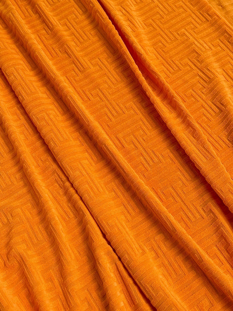 Shiny Jersey Knit Orange Geometric Pattern