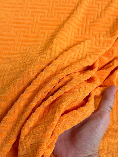 Shiny Jersey Knit Orange Geometric Pattern
