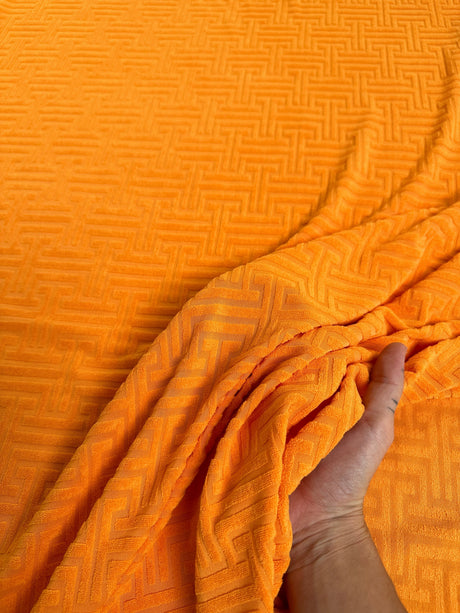 Shiny Jersey Knit Orange Geometric Pattern