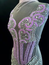 Lavender Silver Rhinestone Bodice Applique