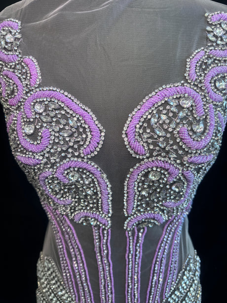 Lavender Silver Rhinestone Bodice Applique