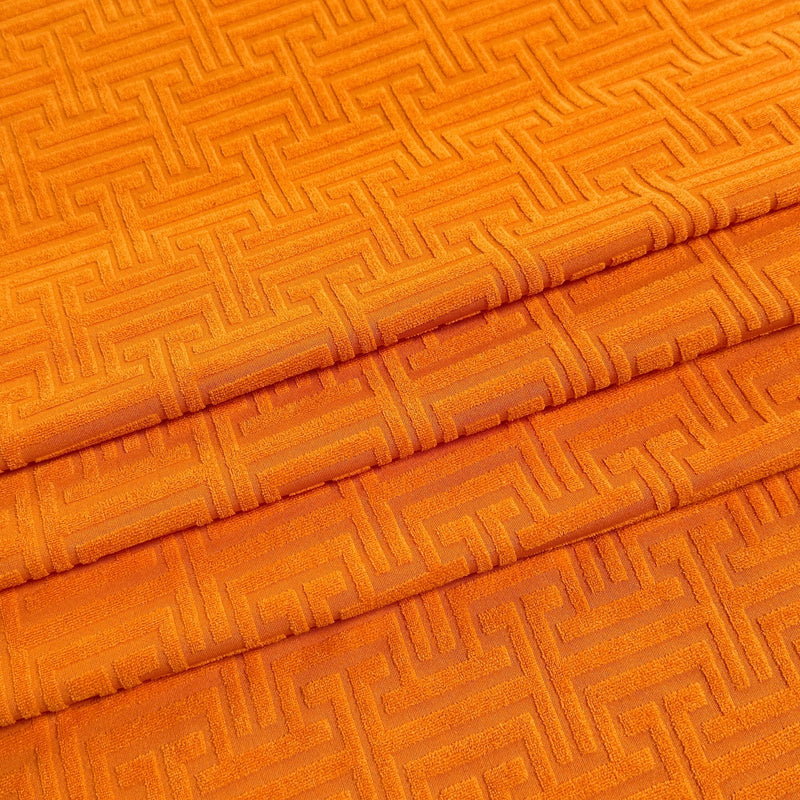 Shiny Jersey Knit Orange Geometric Pattern