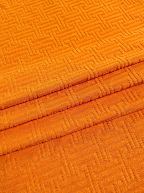 Shiny Jersey Knit Orange Geometric Pattern