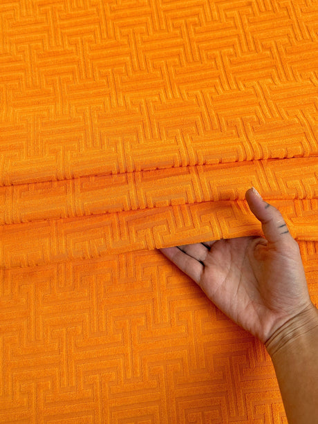 Shiny Jersey Knit Orange Geometric Pattern
