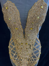 Gold Rhinestone Bodice Applique