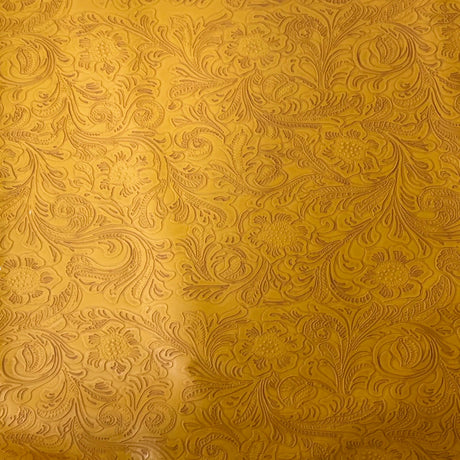Western Floral PU Faux Leather Vinyl Fabric - Western Floral Pattern, 56" Width (1 Yard)