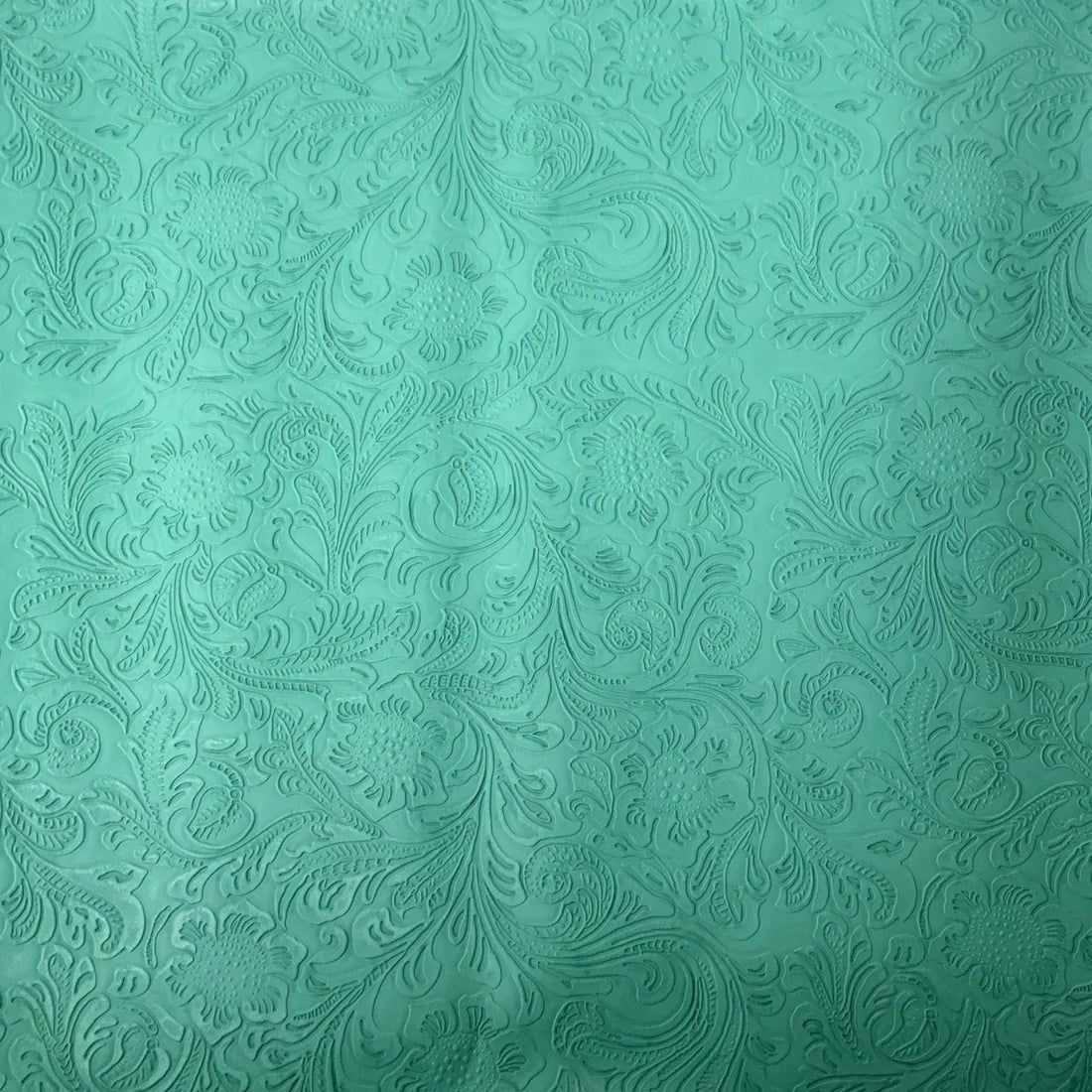 Mint Western Floral Pu Leather Vinyl Fabric,