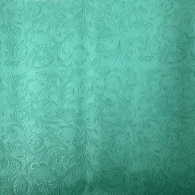 Mint Western Floral Pu Leather Vinyl Fabric,