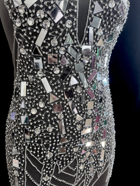 Silver Mirror Rhinestone Bodice Applique