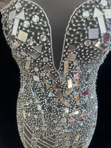 Silver Mirror Rhinestone Bodice Applique