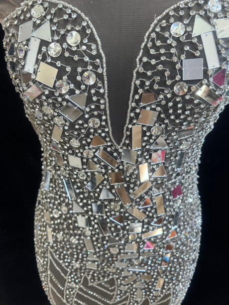 Silver Mirror Rhinestone Bodice Applique