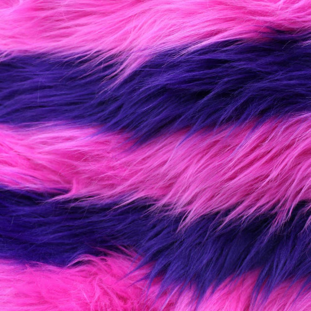 Hot Pink Purple Faux Fur Striped Long Pile Fabric,