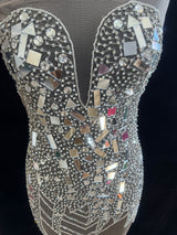 Silver Mirror Rhinestone Bodice Applique