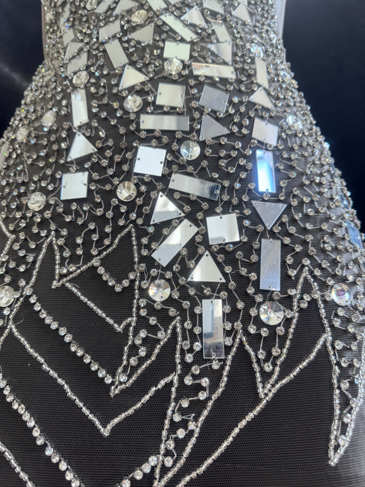 Silver Mirror Rhinestone Bodice Applique