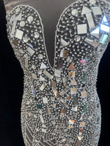 Silver Mirror Rhinestone Bodice Applique