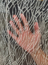 Glitter Lace on Mesh Silver White
