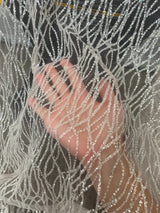 Glitter Lace on Mesh Silver White