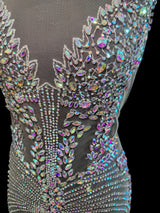 Silver Iridescent Rhinestone Bodice Applique