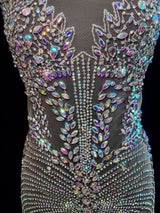 Silver Iridescent Rhinestone Bodice Applique