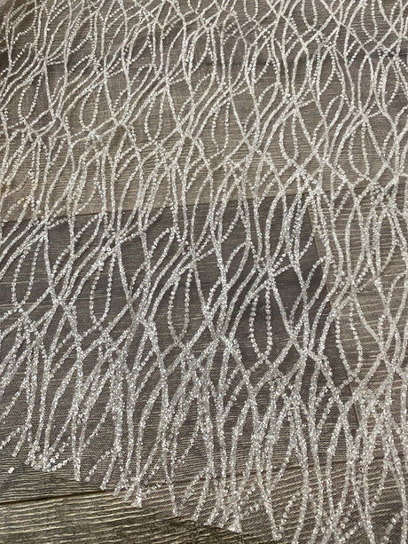Glitter Lace on Mesh Silver White