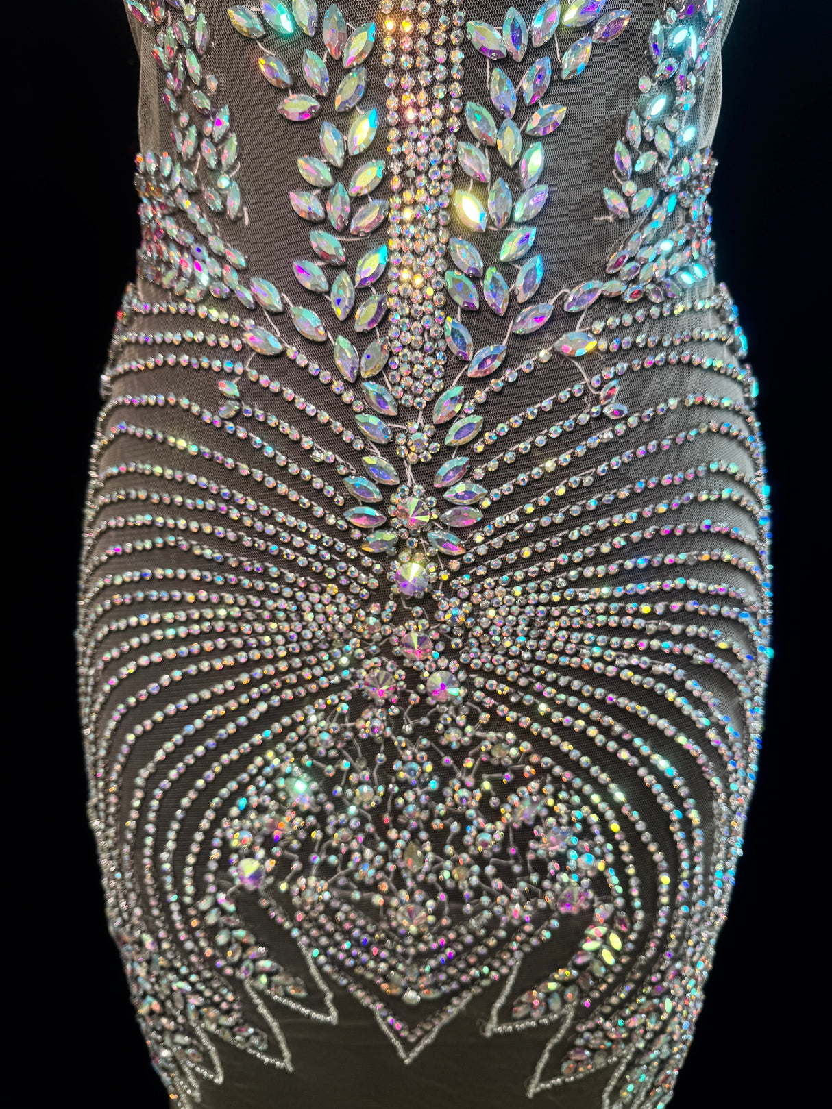Silver Iridescent Rhinestone Bodice Applique