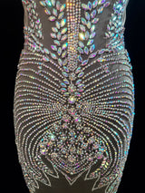Silver Iridescent Rhinestone Bodice Applique