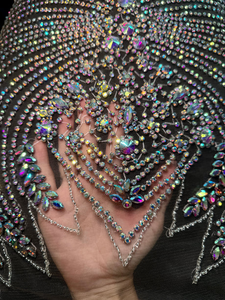 Silver Iridescent Rhinestone Bodice Applique