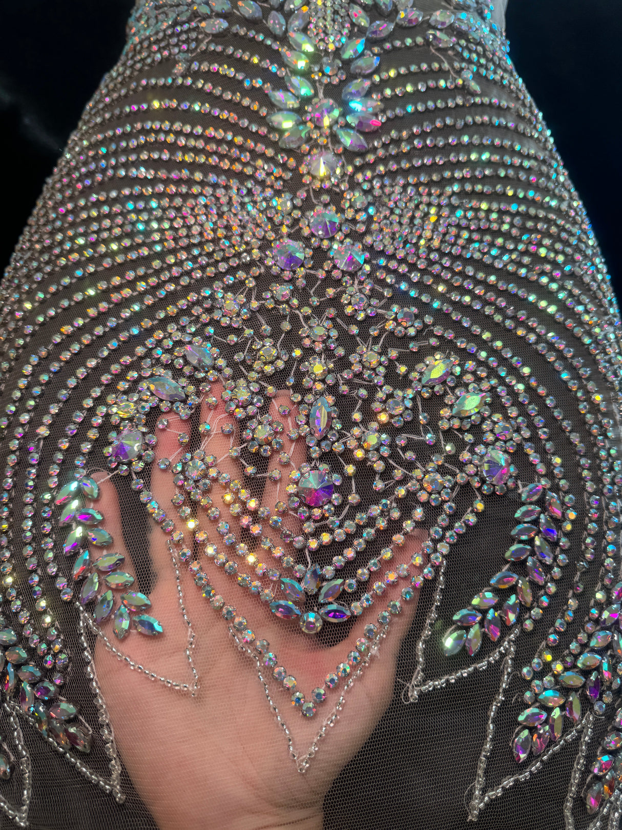 Silver Iridescent Rhinestone Bodice Applique