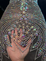 Silver Iridescent Rhinestone Bodice Applique