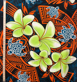 Plumeria Turtles Traditional Tribal Design Peachskin Fabric - Tribal Polynesian Print, 44/45" Width (1 Yard)