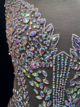 Silver Iridescent Rhinestone Bodice Applique