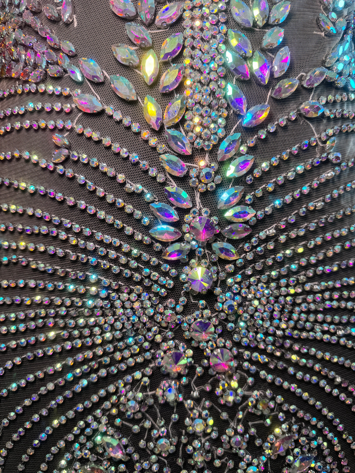 Silver Iridescent Rhinestone Bodice Applique