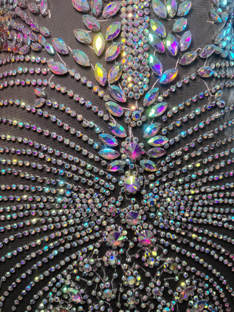 Silver Iridescent Rhinestone Bodice Applique