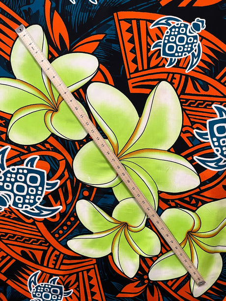 Peachskin Fabric Plumeria Turtles Tribal Design