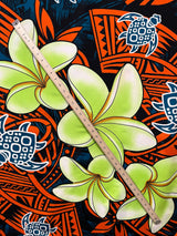 Plumeria Turtles Traditional Tribal Design Peachskin Fabric - Tribal Polynesian Print, 44/45" Width (1 Yard)
