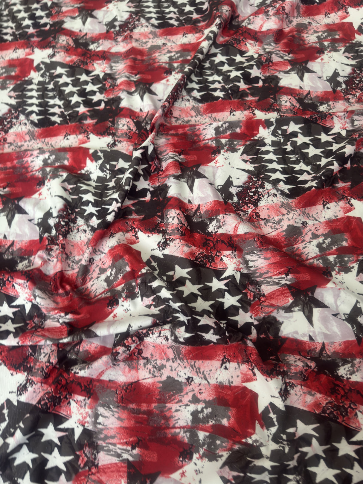 Printed Nylon Spandex Red & Black Abstract American Flag