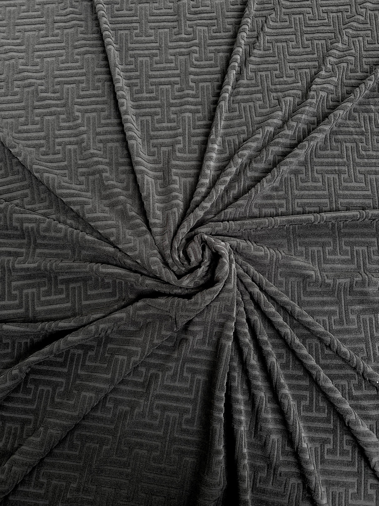 Stretch Jersey Knit Black Textured Geometric