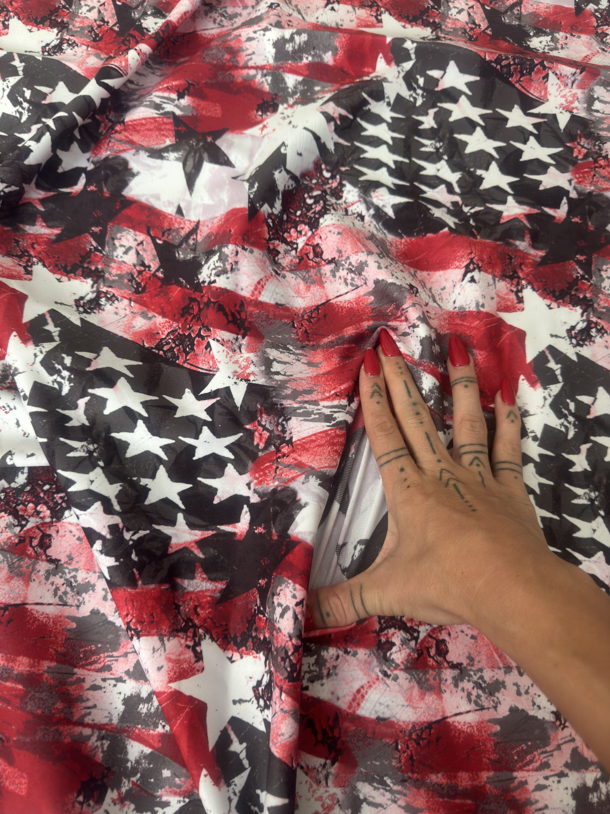 Printed Nylon Spandex Red & Black Abstract American Flag